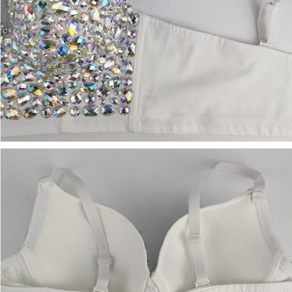 Size Small Absolutely Stunning White AB Embellished Gem Stone Corset Bustier - Picture 7 of 9